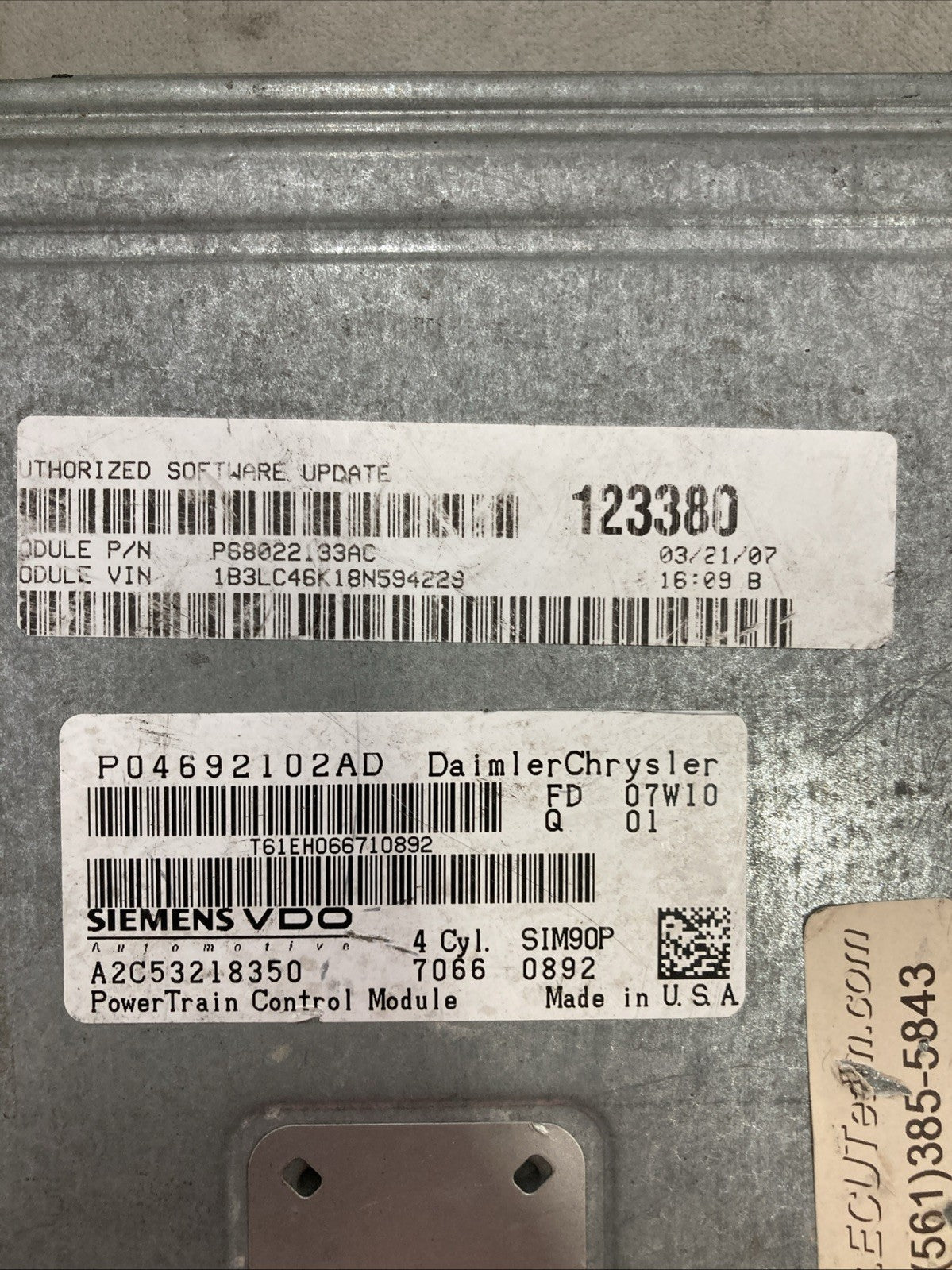 2007 Dodge Avenger ECU/ECM 68022133AC
