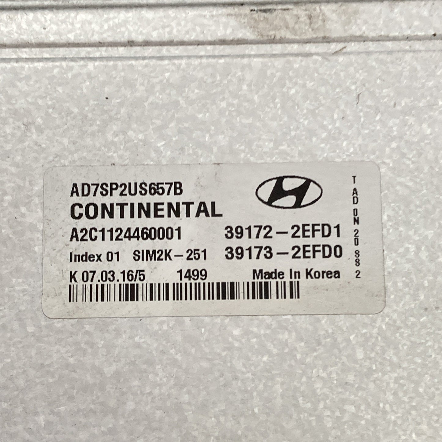2017-2019 Hyundai Elantra Engine Control Module 39172-2EFD1