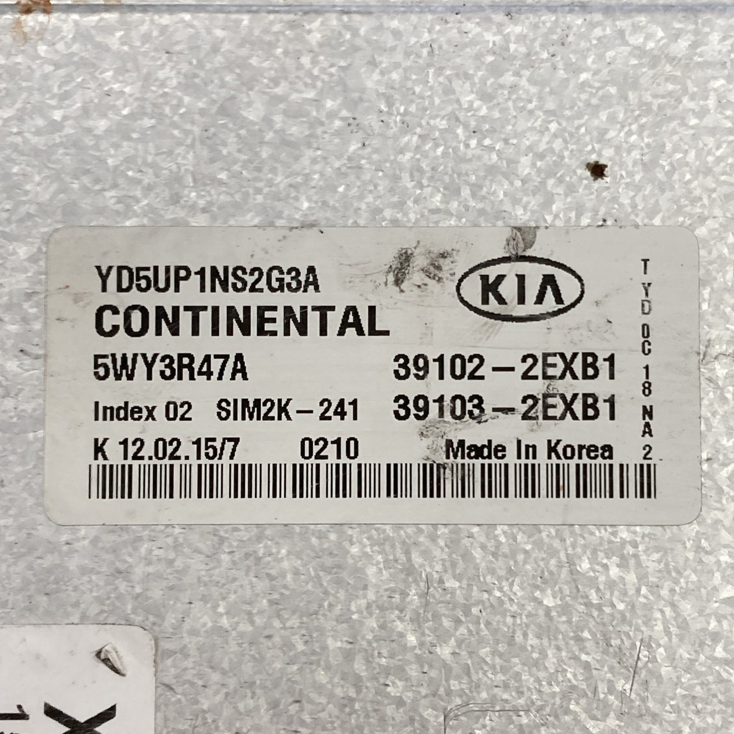2015 Kia Forte ECU/ECM 39102-2EXB1