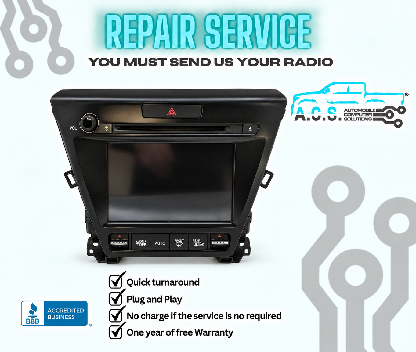 Acura MDX TLX 2014–2017 Radio Display Touchscreen Repair Service