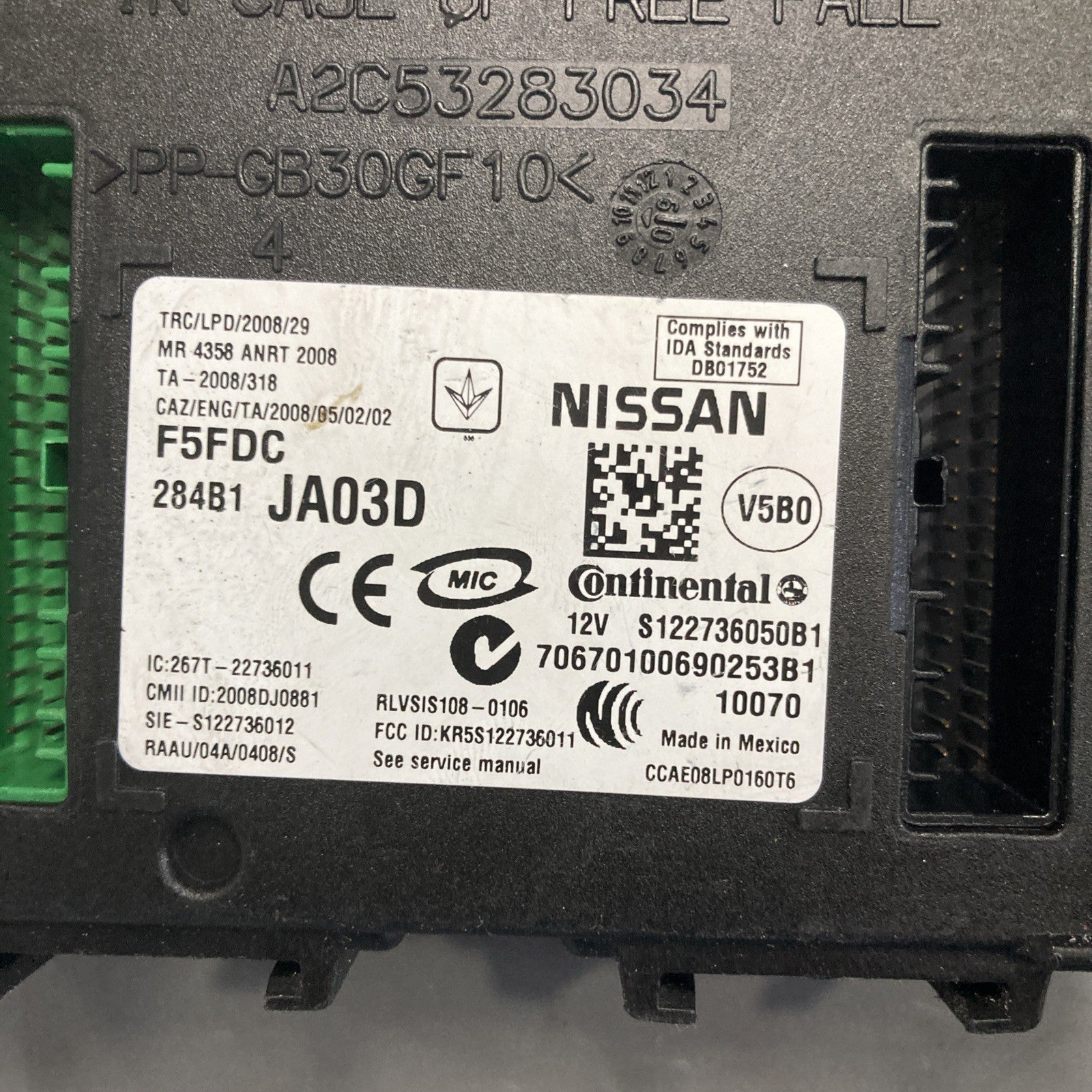 2010-2011 Nissan Altima Body Control Module 284B1 JA03D