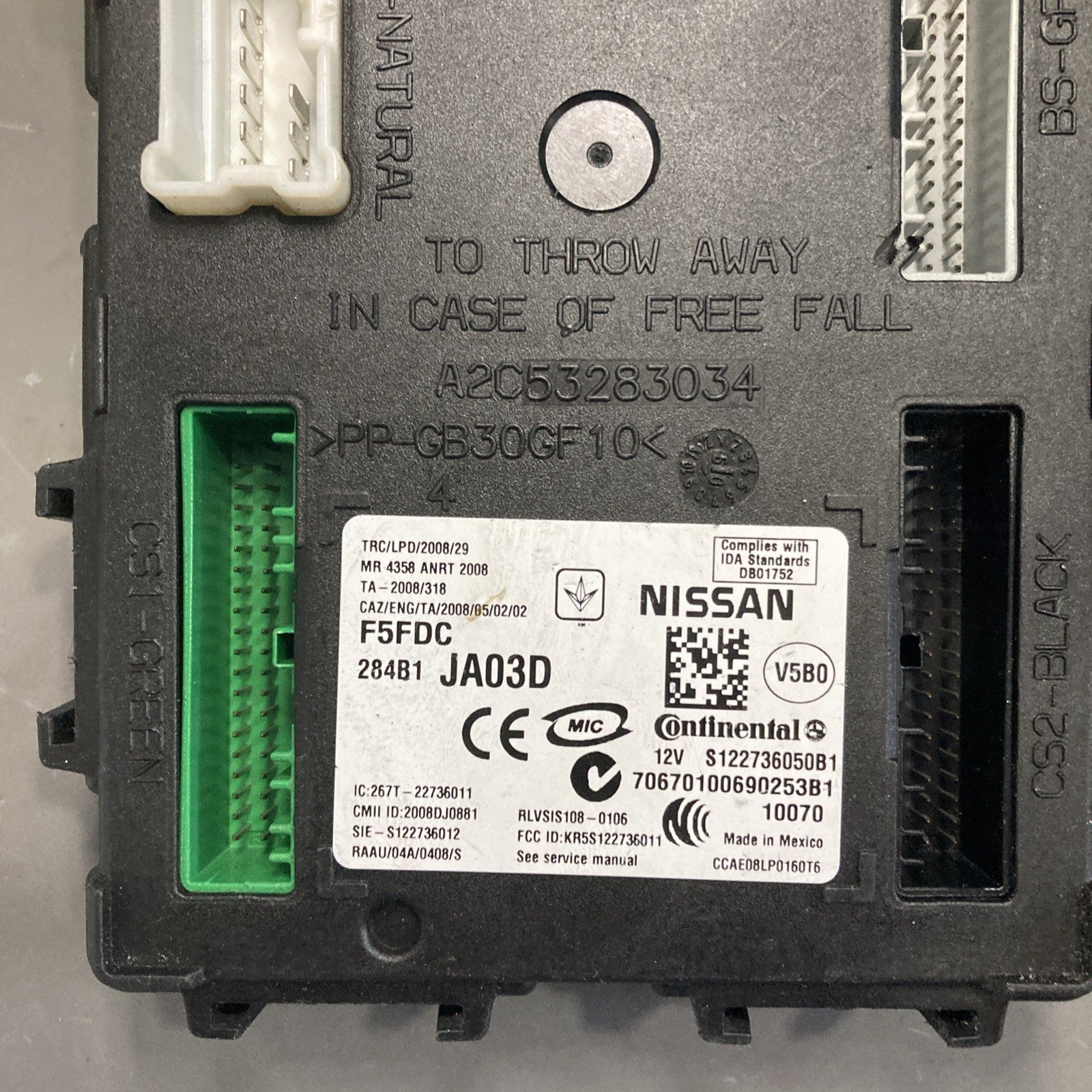 2010-2011 Nissan Altima Body Control Module 284B1 JA03D
