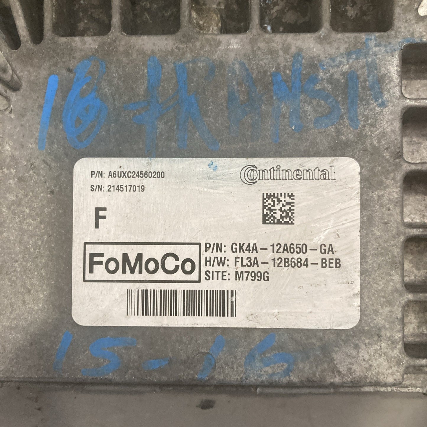 2016-2018 Transit Connect ECU/ECM GK4A-12A650-GA