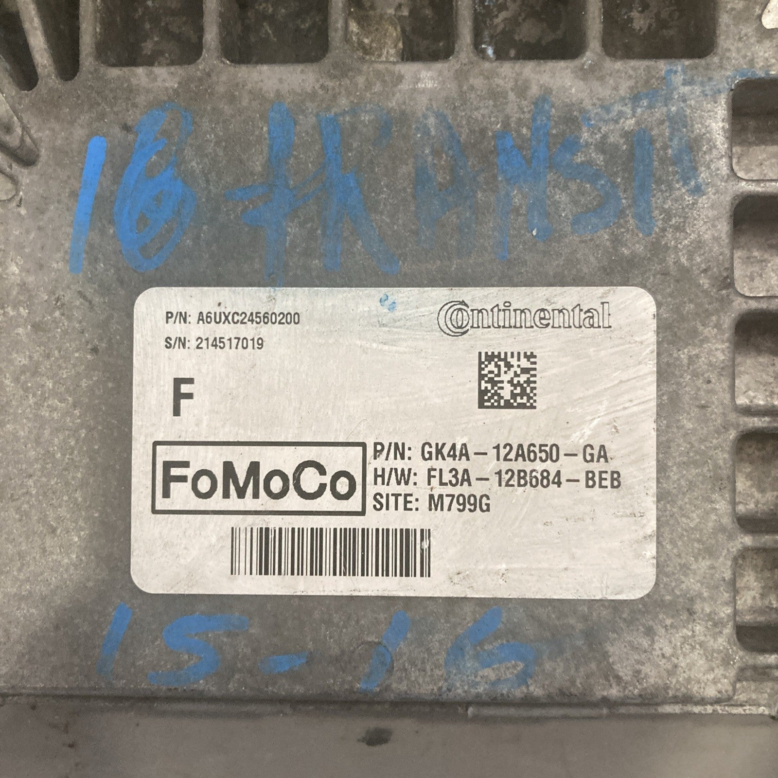 2016-2018 Transit Connect ECU/ECM GK4A-12A650-GA