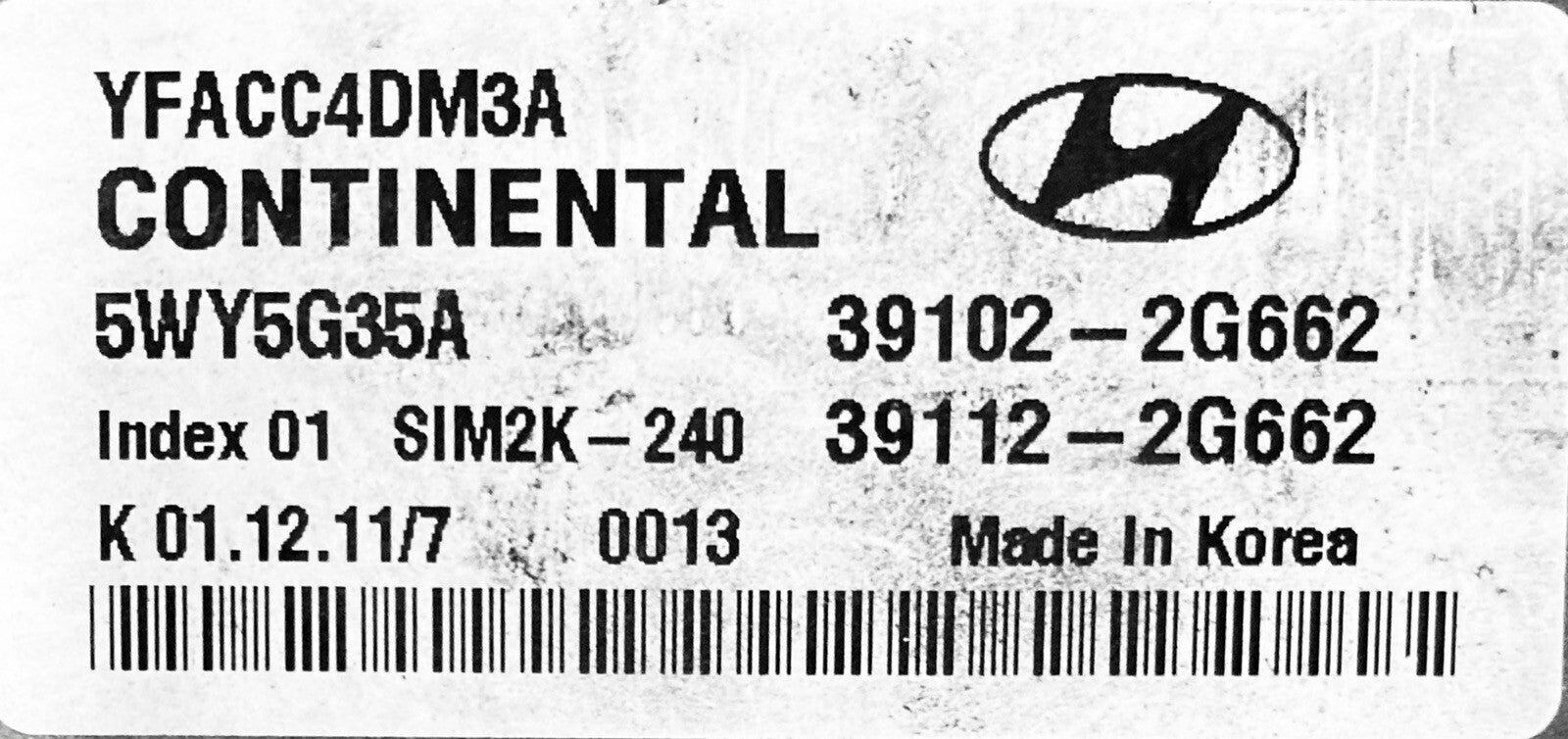 2011 2012 Hyundai Sonata ECM 39102-2G662