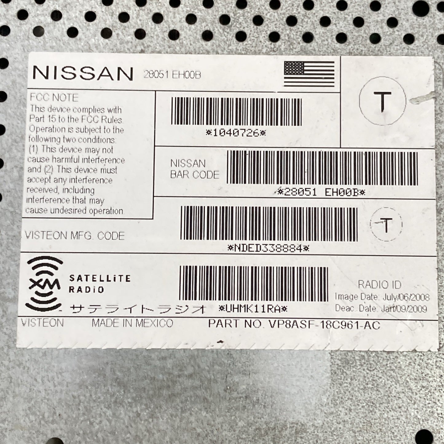 2008-2011 Infiniti G35 Radio Control Module 28051-EH00B