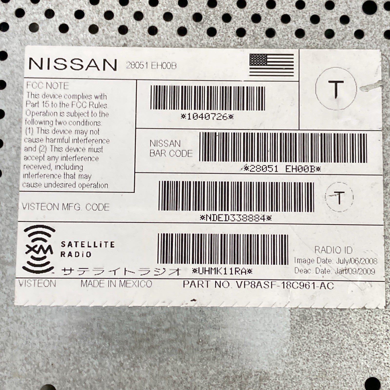 2008-2011 Infiniti G35 Radio Control Module 28051-EH00B