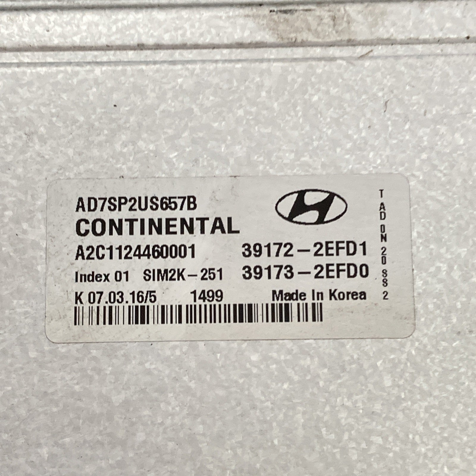 2017-2019 Hyundai Elantra Engine Control Module 39172-2EFD1