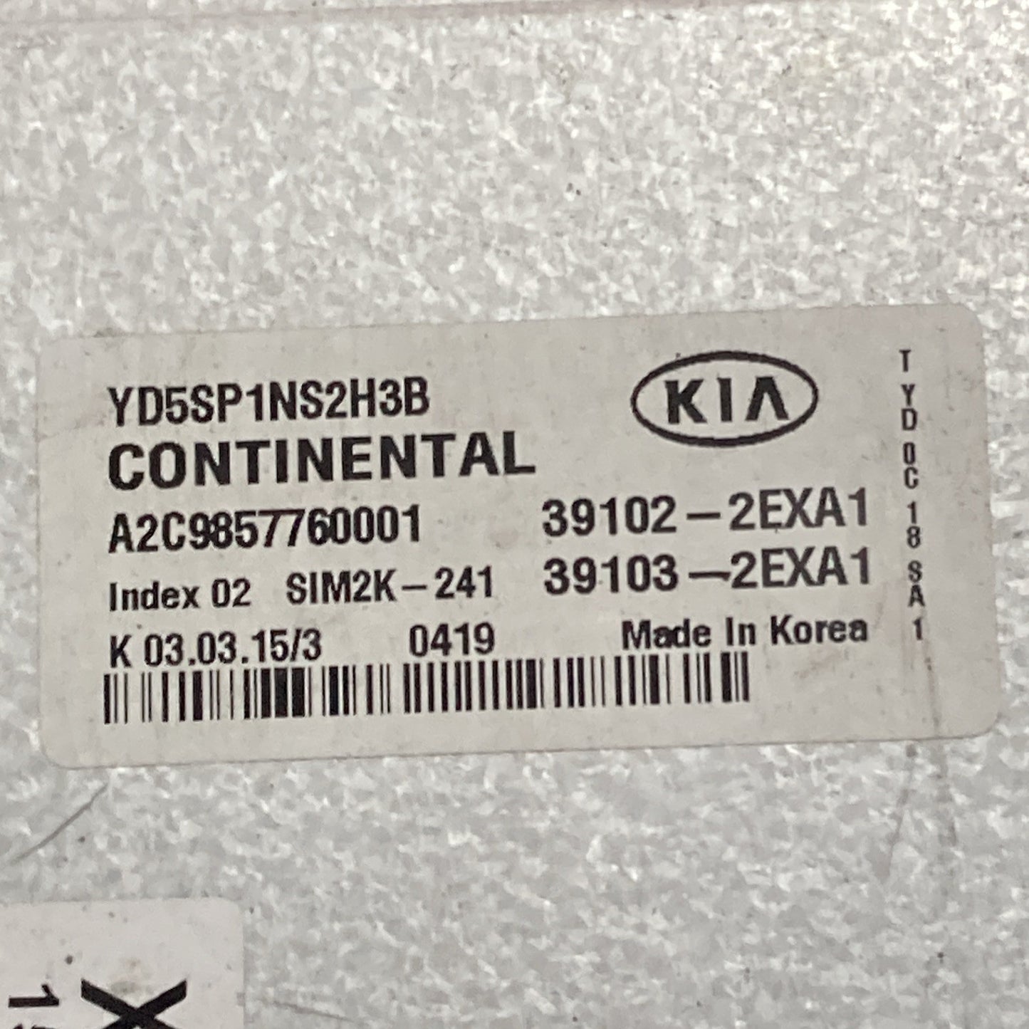 2015 Kia Forte 39102-2EXA1 ECU/ECM 39102-2EXA1