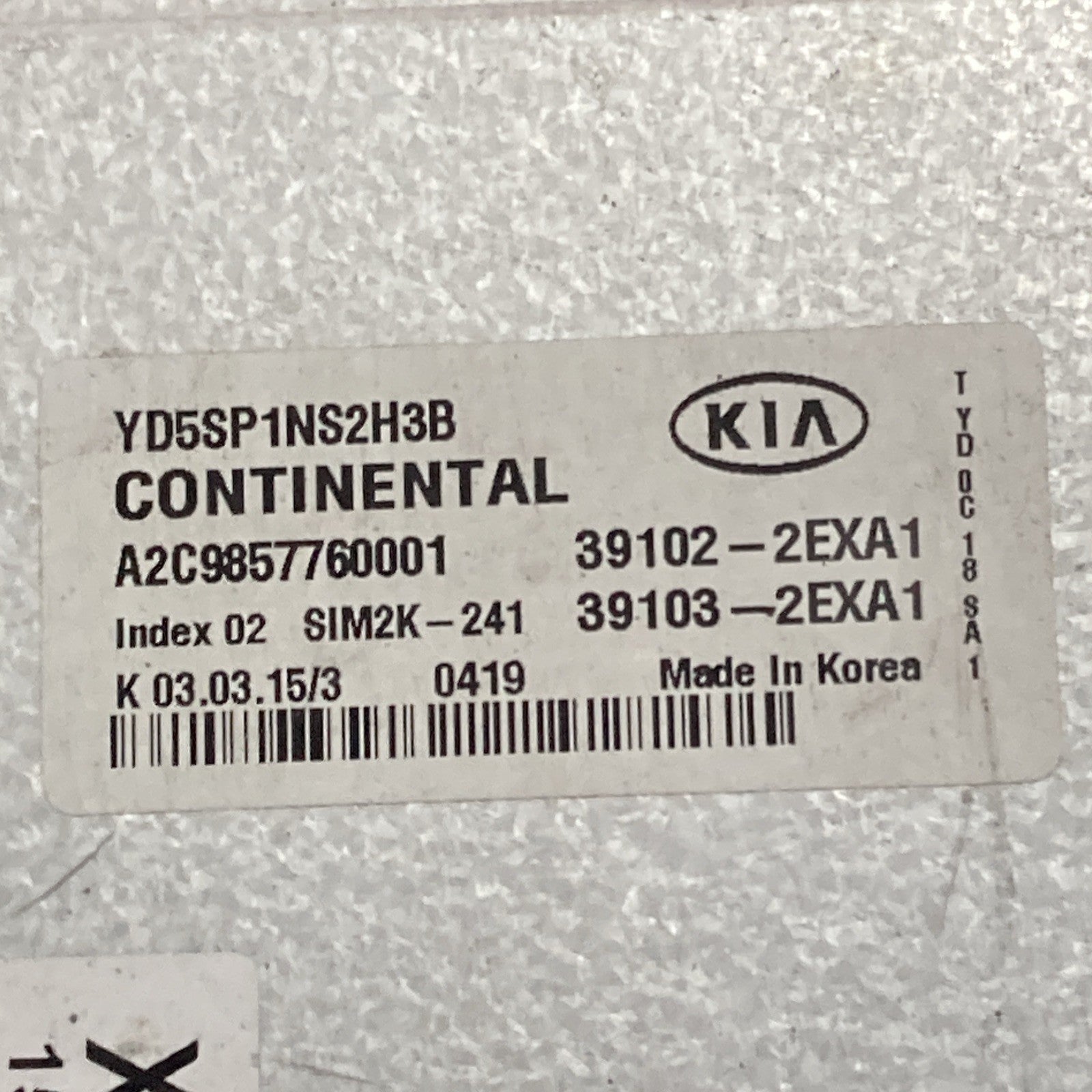 2015 Kia Forte 39102-2EXA1 ECU/ECM 39102-2EXA1