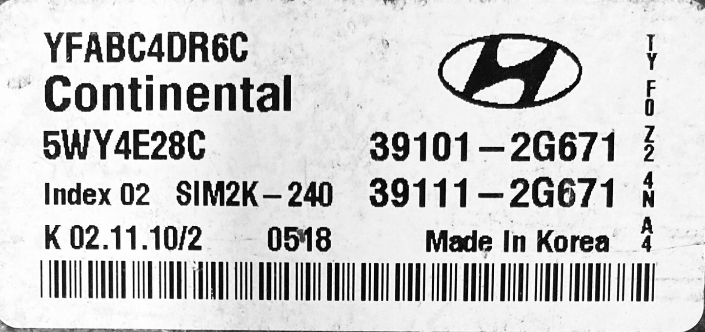 2011 2012 2013 2014 Hyundai Sonata ECM 39101-2G671