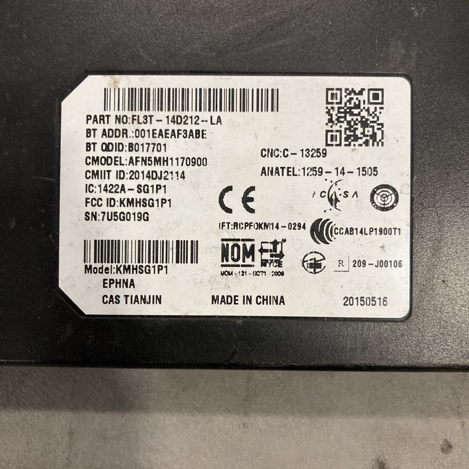 2013-2016 Ford Escape Voice Recognition Control Module FL3T-14D212-LA