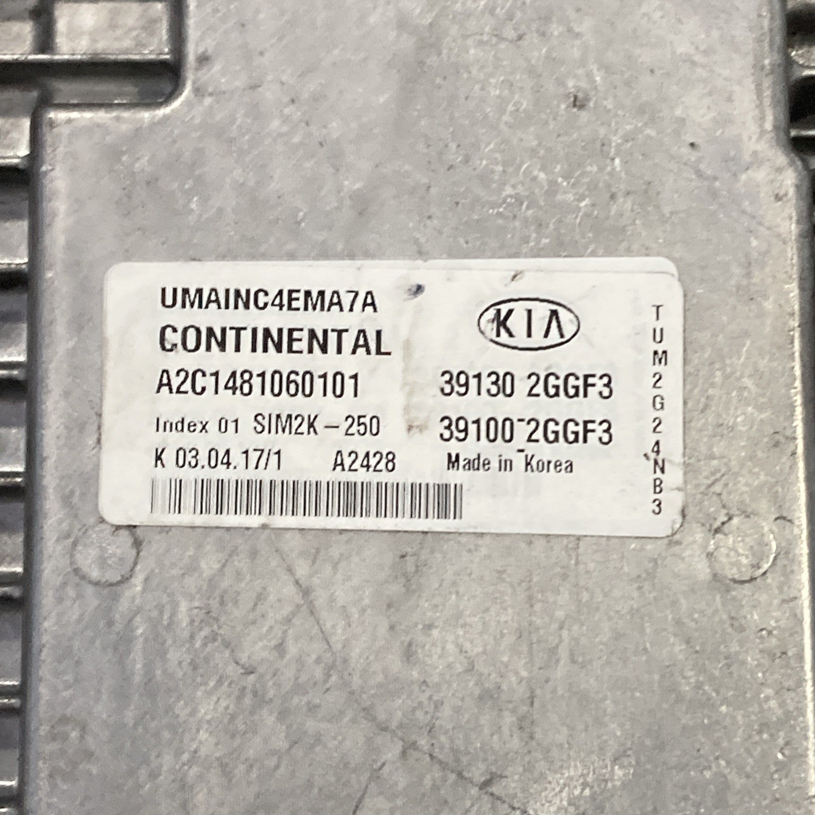 2016-2018 Kia Sorento 2.4L Engine Computer Module 39130-2GGF3