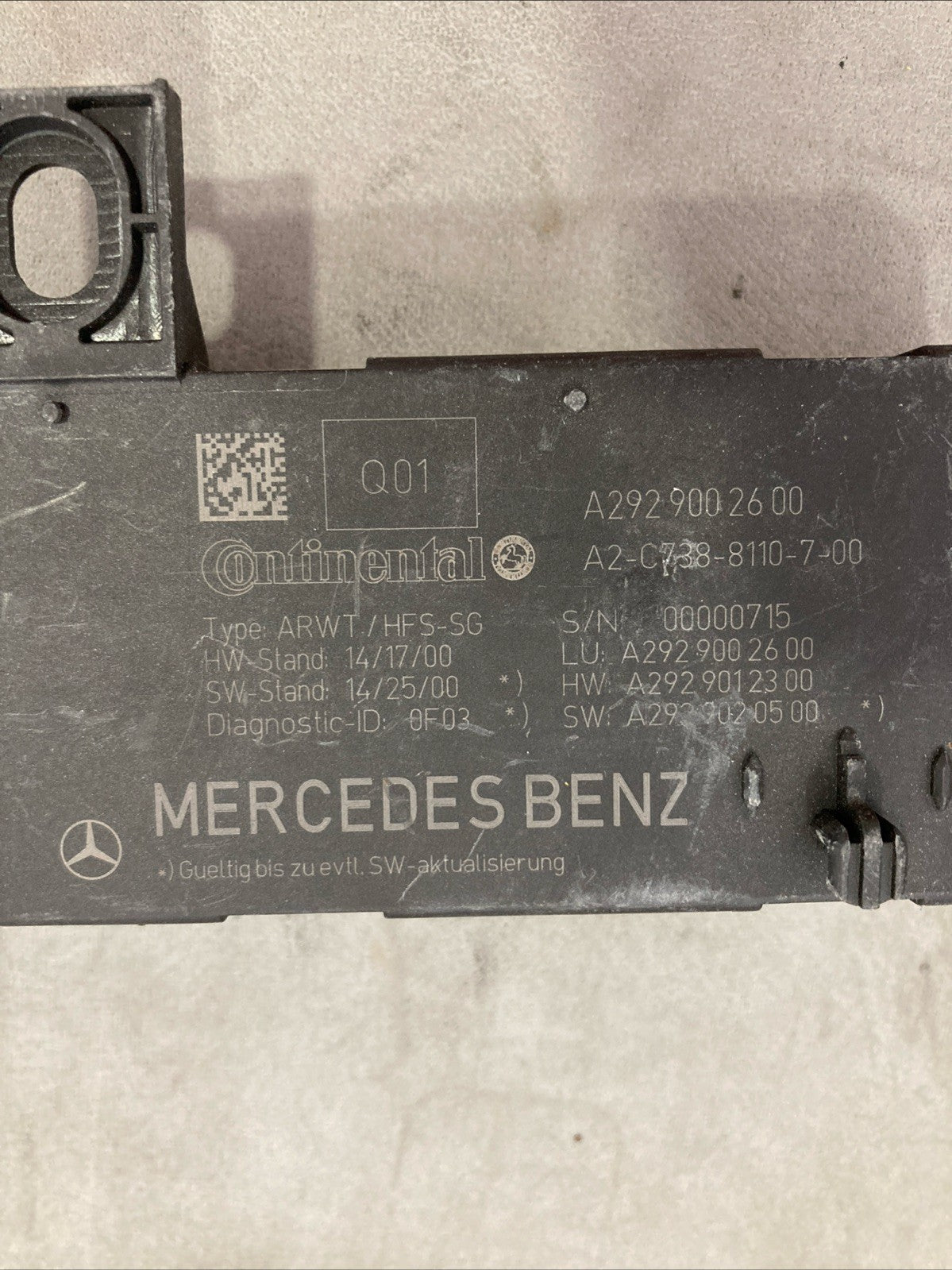2016-2019 Mercedes-Benz C-Class Tailgate Control Unit  A292 900 26 00