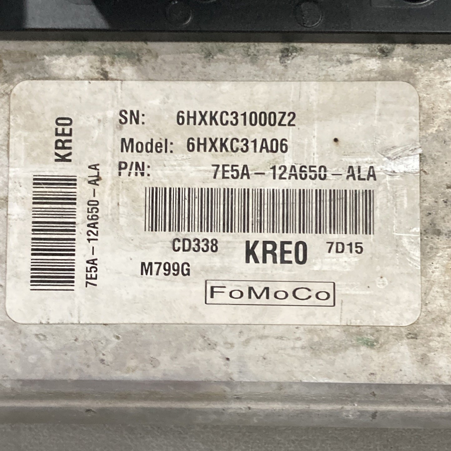 2007 Mercury Milan ECU/ECM 7E5A-12A650-ALA