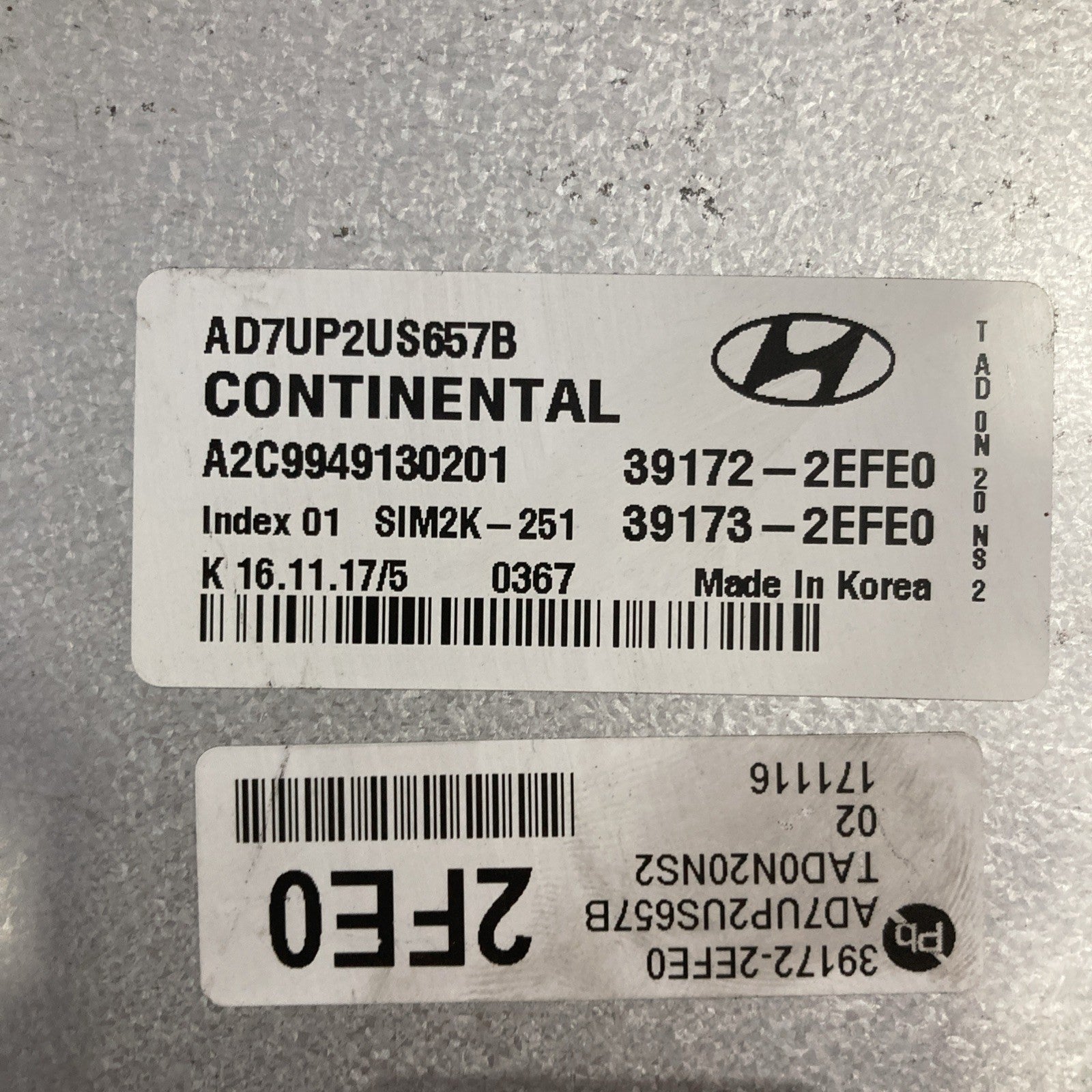 2017-2019 Hyundai Elantra 2.0L ECU/ECM 39173-2EFE0