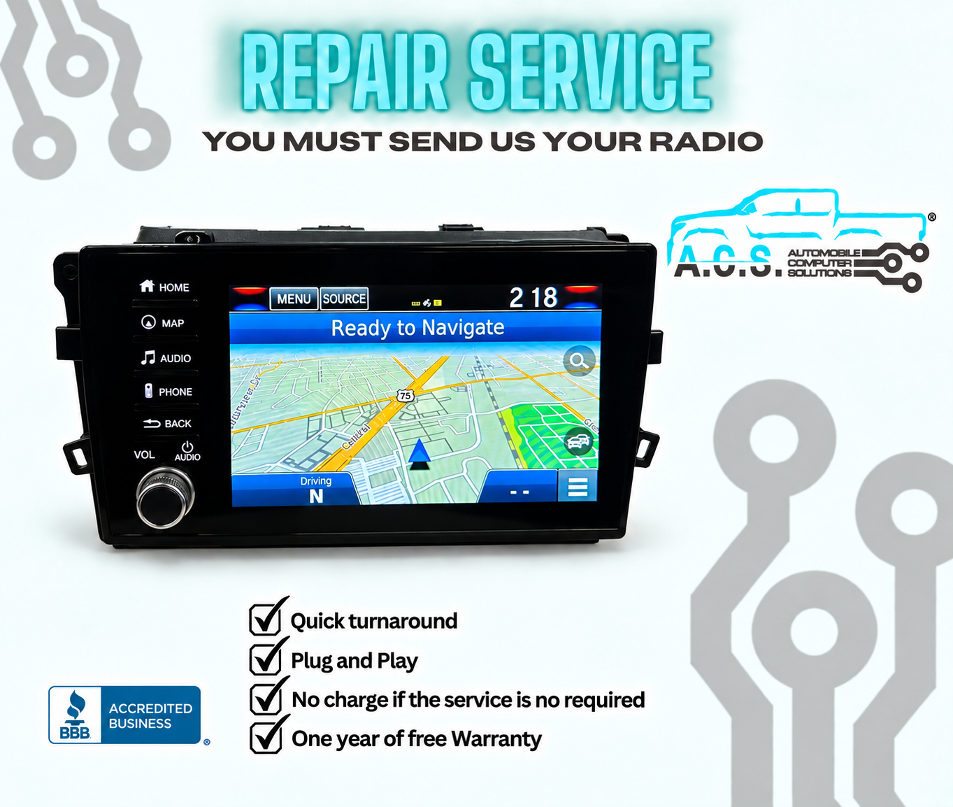 Repair Service for 2019 - 2020 Honda Civic OEM Radio Navigation Display Screen