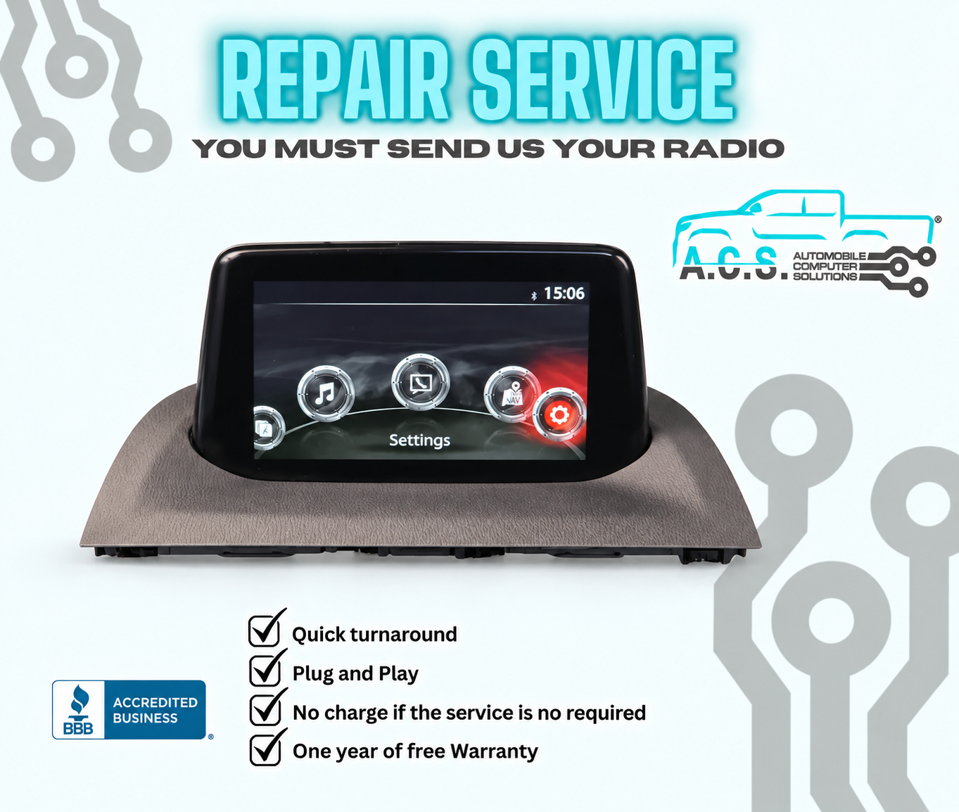 2017–2018 Mazda 3 7" Touchscreen Repair Service |