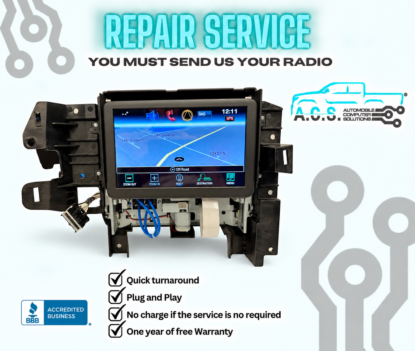 2014–2019 Chevrolet Corvette C7 8" Touchscreen Radio Display Repair Service