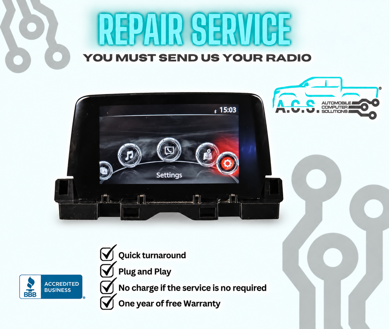 2016–2017 Mazda 6 7" Touchscreen Display Repair Service