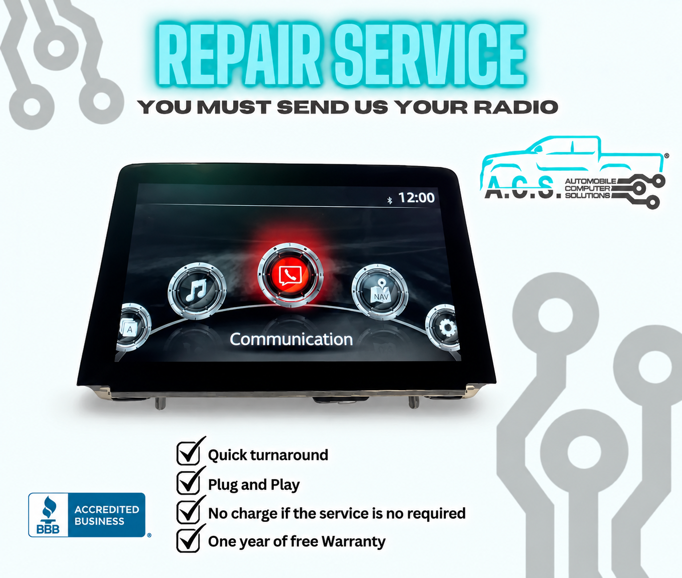 2016–2019 Mazda CX-9 8" Touchscreen Display Repair Service |