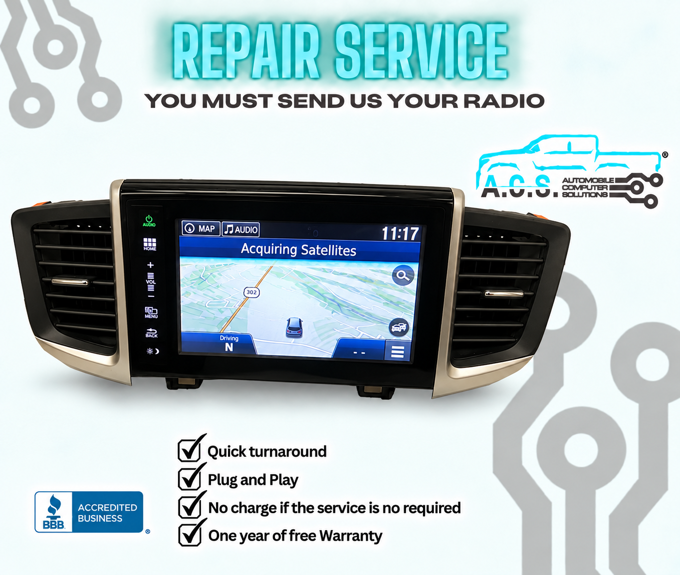 2016-2019 Honda Pilot Ridgeline OEM Radio Navigation Touchscreen Repair Service