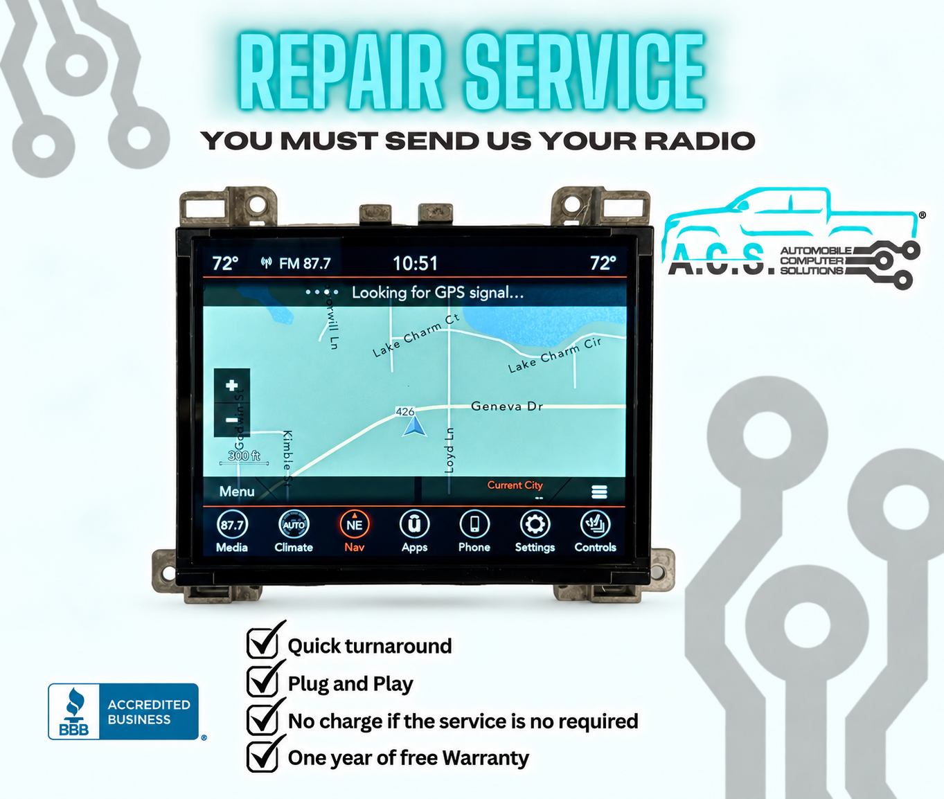 2014–2017 Dodge Durango Uconnect 8.4" Touchscreen Radio Repair Service