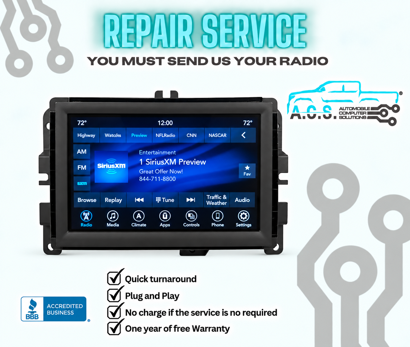 2018-2021 Chrysler Pacifica 7-inch Uconnect 4 Car Radio Repair | Fast & Reliable Service